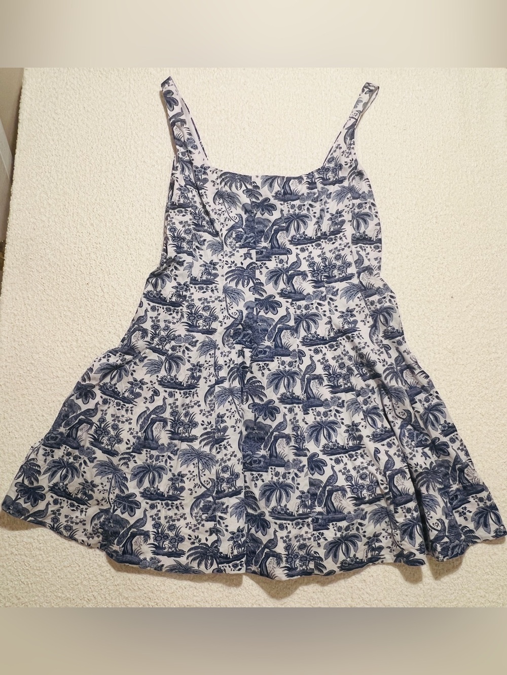 STAUD Blue and White Toile Mini Wells Sz 16 Corset Tropical Print Tank A-Line